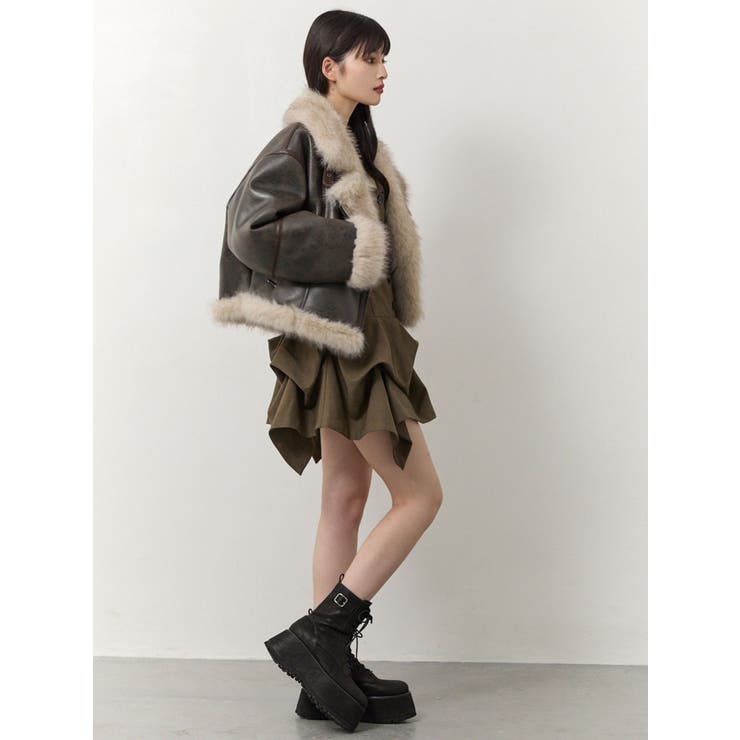 アンイーブンショートフェイクムートンジャケット | MURUA | 詳細画像24 