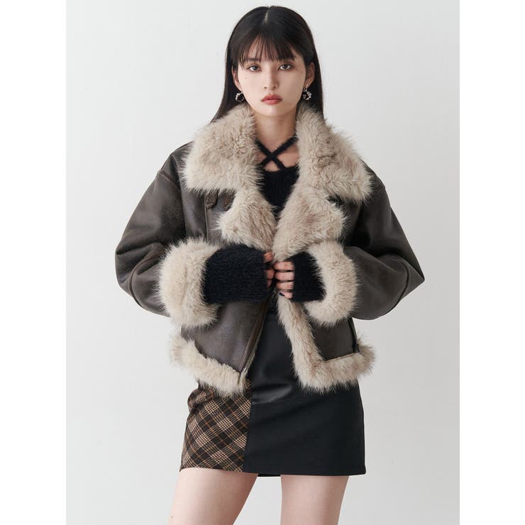 アンイーブンショートフェイクムートンジャケット | MURUA | 詳細画像30 