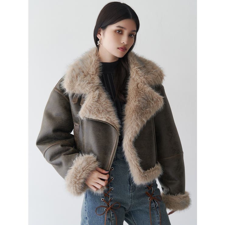 アンイーブンショートフェイクムートンジャケット | MURUA | 詳細画像34 