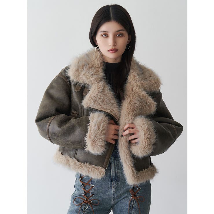 アンイーブンショートフェイクムートンジャケット | MURUA | 詳細画像35 