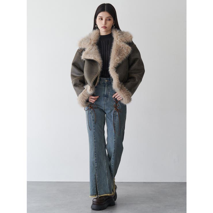 アンイーブンショートフェイクムートンジャケット | MURUA | 詳細画像37 