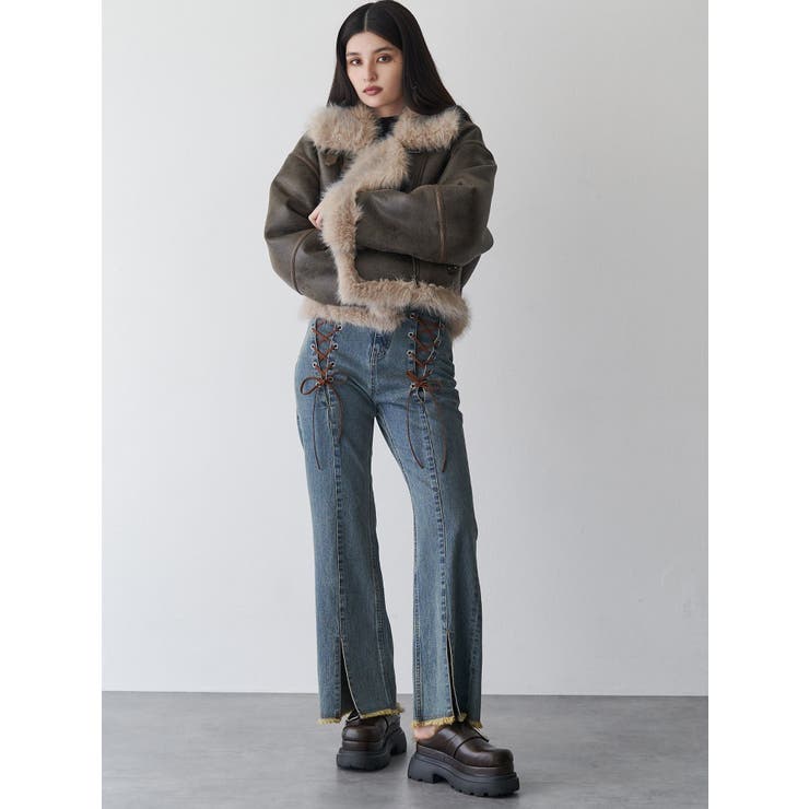 アンイーブンショートフェイクムートンジャケット | MURUA | 詳細画像38 