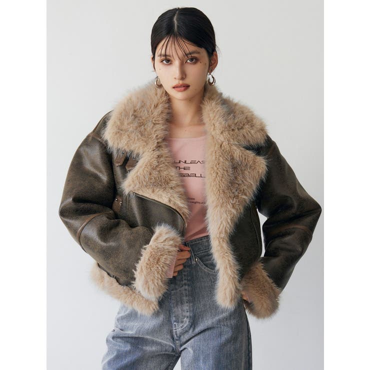 2025AW MURUA新品未使用アンイーブンショートフェイクムートンジャケット 2025AW MURUA新品未使用アンイーブンショートフェイクムートン