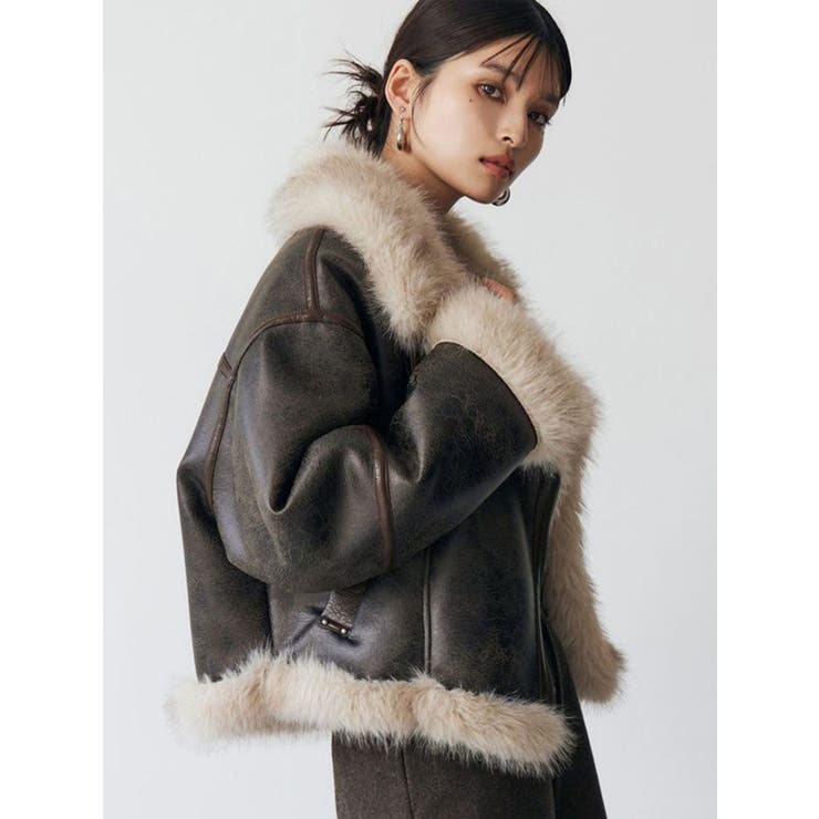 ブラウン | アンイーブンショートフェイクムートンジャケット | MURUA