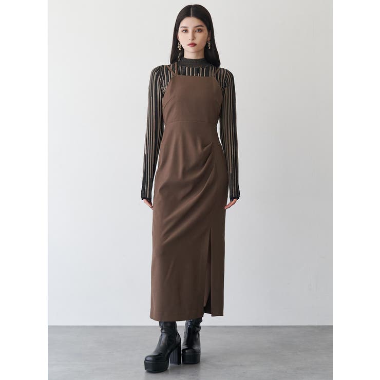 【即購入可】MURUA キャミドッキングミニワンピース ブラック カーブステッチミニワンピース[品番：MKSW0061918]｜MURUA