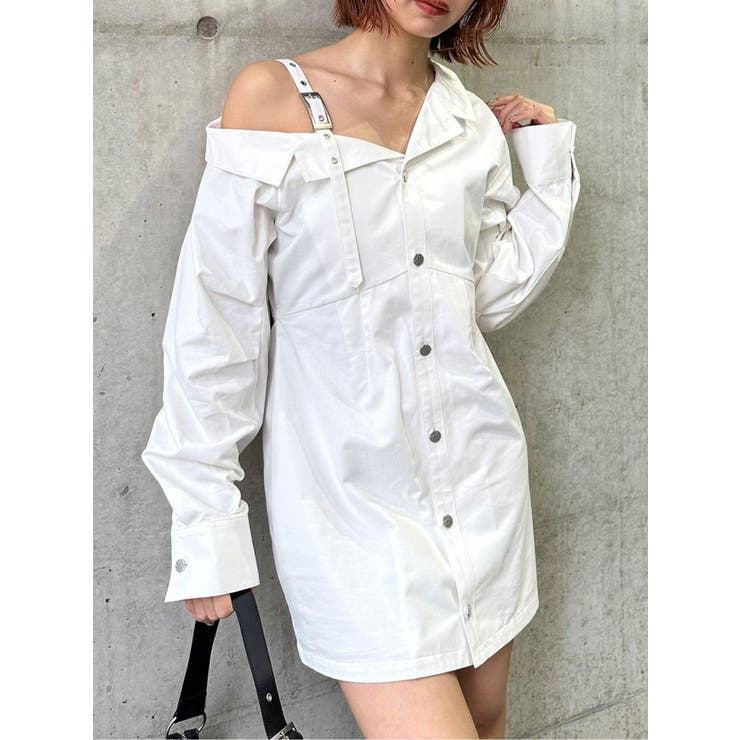 ホワイト | アシメショルダーミニシャツワンピース | MURUA