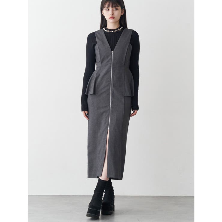 フロントZIPペプラムジャンパースカート[品番：MKSW0067394