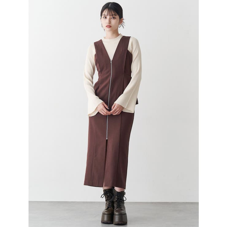 フロントZIPペプラムジャンパースカート[品番：MKSW0067394]｜MURUA