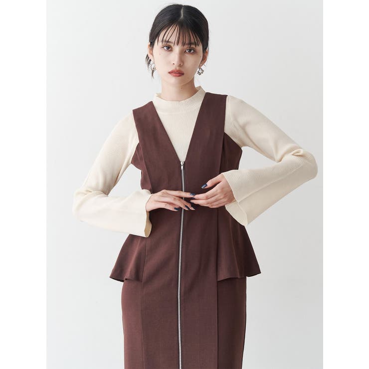 フロントZIPペプラムジャンパースカート[品番：MKSW0067394]｜MURUA