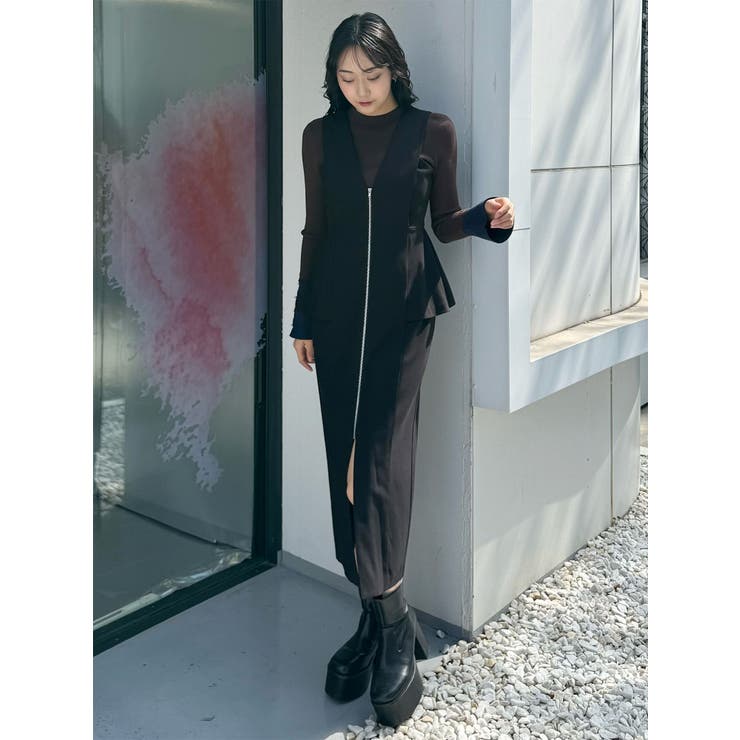 フロントZIPペプラムジャンパースカート[品番：MKSW0067394]｜MURUA