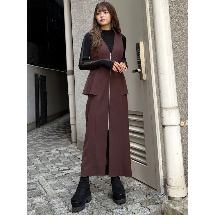 フロントZIPペプラムジャンパースカート[品番：MKSW0067394]｜MURUA