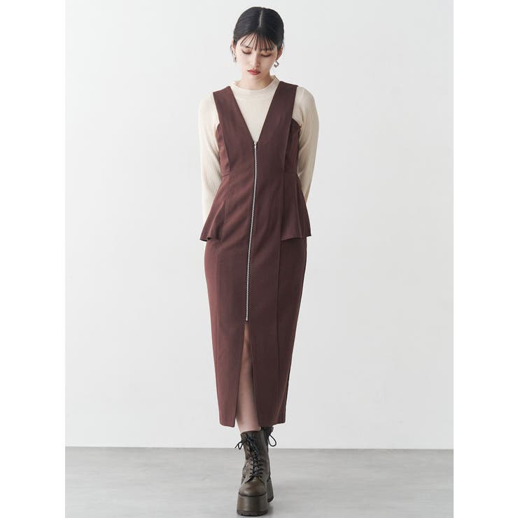 フロントZIPペプラムジャンパースカート[品番：MKSW0067394]｜MURUA