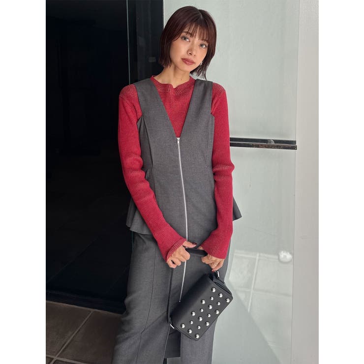 フロントZIPペプラムジャンパースカート[品番：MKSW0067394]｜MURUA