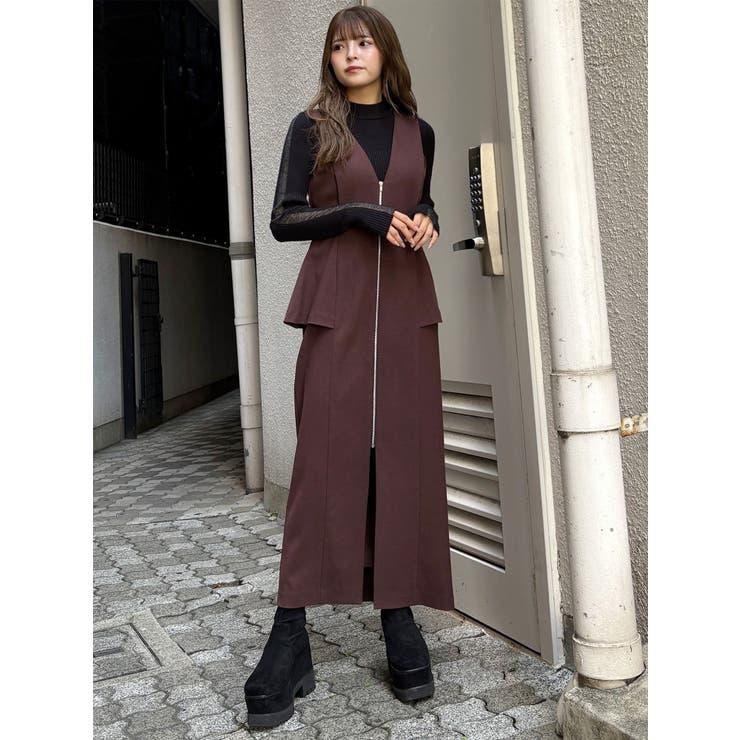 フロントZIPペプラムジャンパースカート[品番：MKSW0067394