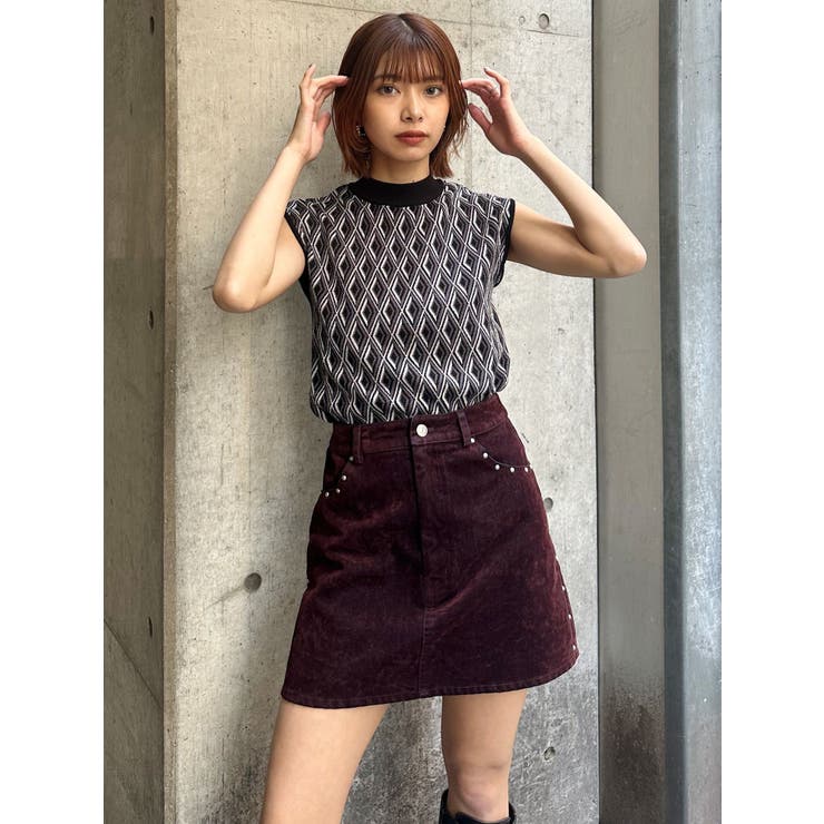 フロッキーデニムミニスカート【セット販売対象】[品番