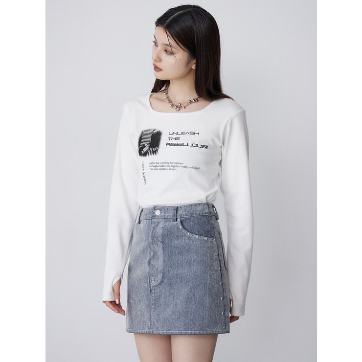 フロッキーデニムミニスカート【セット販売対象】 | MURUA | 詳細画像4 