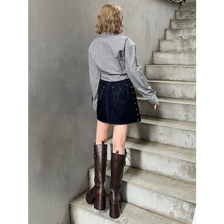 フロッキーデニムミニスカート【セット販売対象】[品番：MKSW0065720