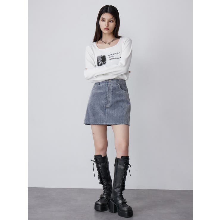 MURUA フロッキーデニムミニスカート フロッキーデニムミニスカート【セット販売対象】[品番：MKSW0065720