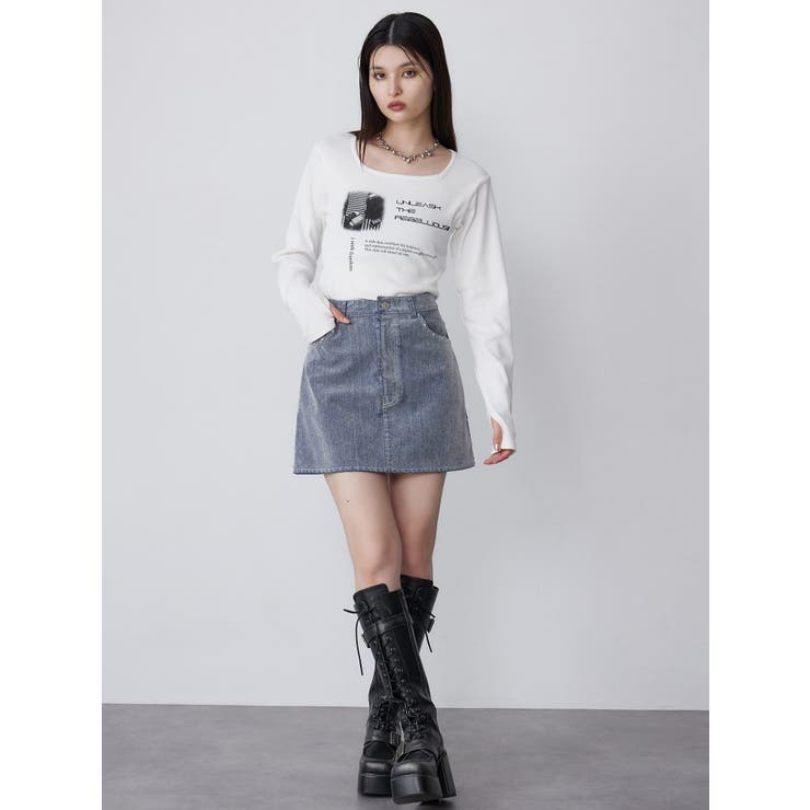 フロッキーデニムミニスカート【セット販売対象】[品番：MKSW0065720