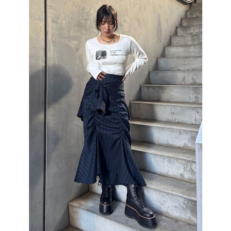 サンローラン パリ　黒ロングスカート　新品に近い ラップシャツロングスカート[品番：MKSW0066031]｜MURUA（ムルーア）の