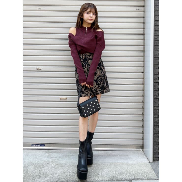 YUKKOコラボ】レースアップジャガードミニスカート【セットアップ着用