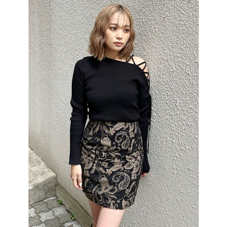 YUKKOコラボ】レースアップジャガードミニスカート【セットアップ着用