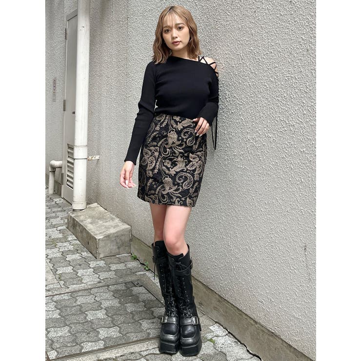 YUKKOコラボ】レースアップジャガードミニスカート【セットアップ着用