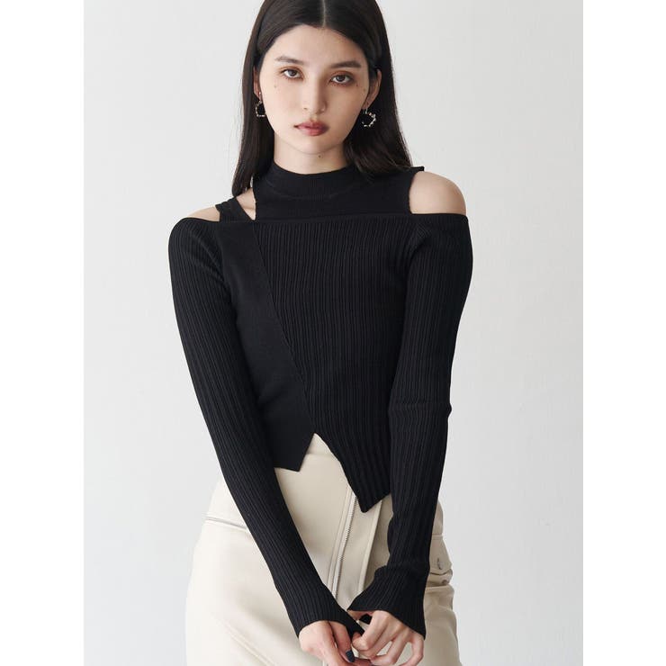 ブラック | ショルダーカットリブニット | MURUA