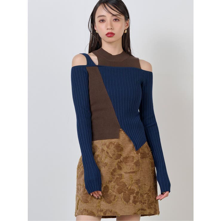 ネイビー | ショルダーカットリブニット | MURUA