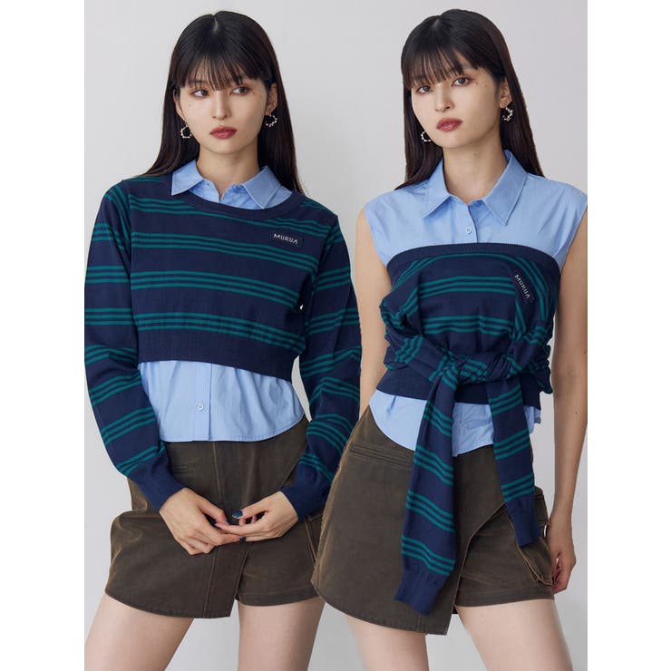 グリーン | シャツレイヤードマルチウェイニット | MURUA