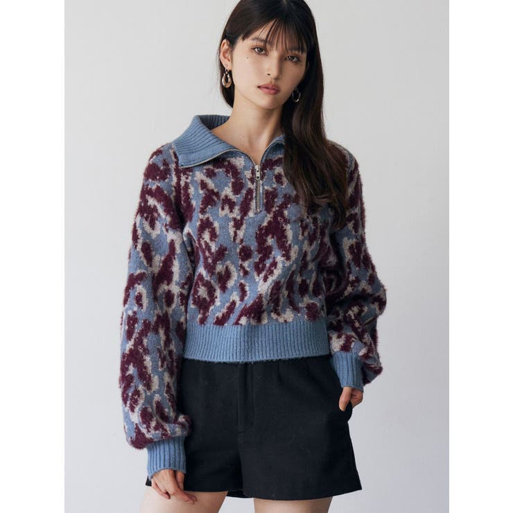 ブルー | マルチヤーンハーフジップニット | MURUA