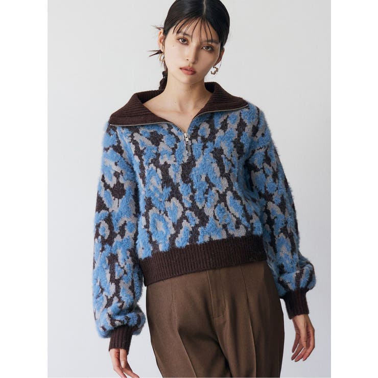 ブラウン | マルチヤーンハーフジップニット | MURUA