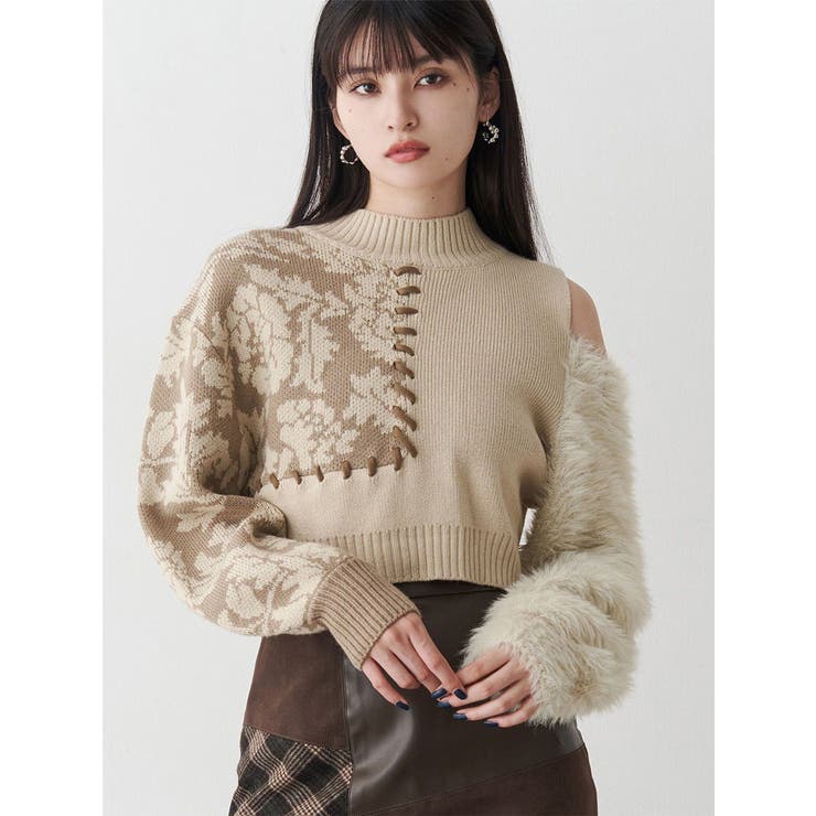 アイボリー | ショルダーフラワーシャギーニット | MURUA