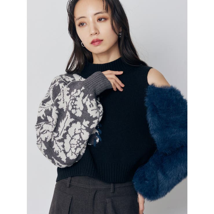 ブラック | ショルダーフラワーシャギーニット | MURUA