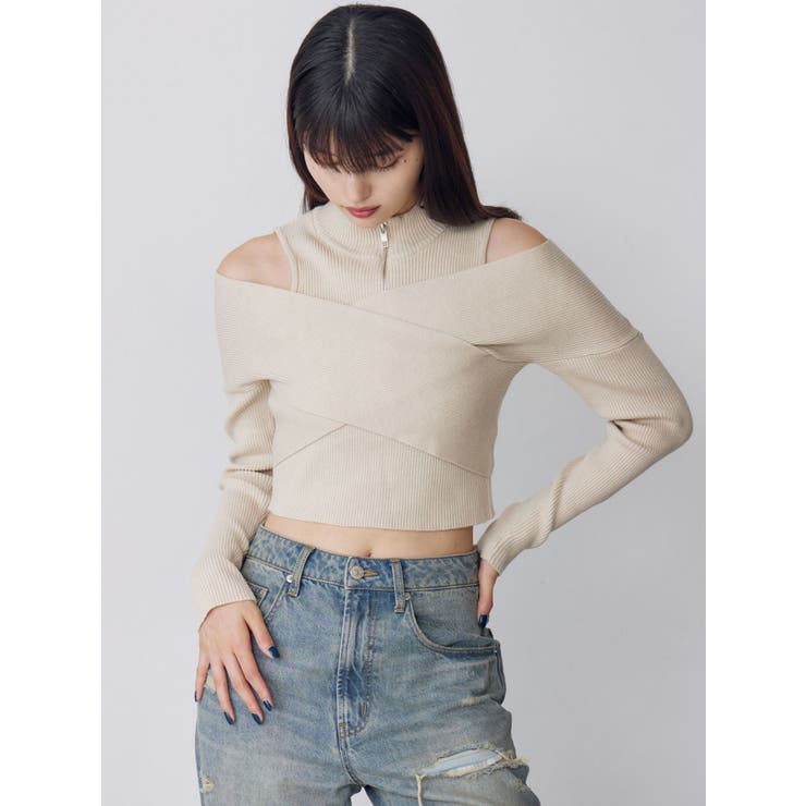 カシュクールハーフジップトップス | MURUA | 詳細画像2 