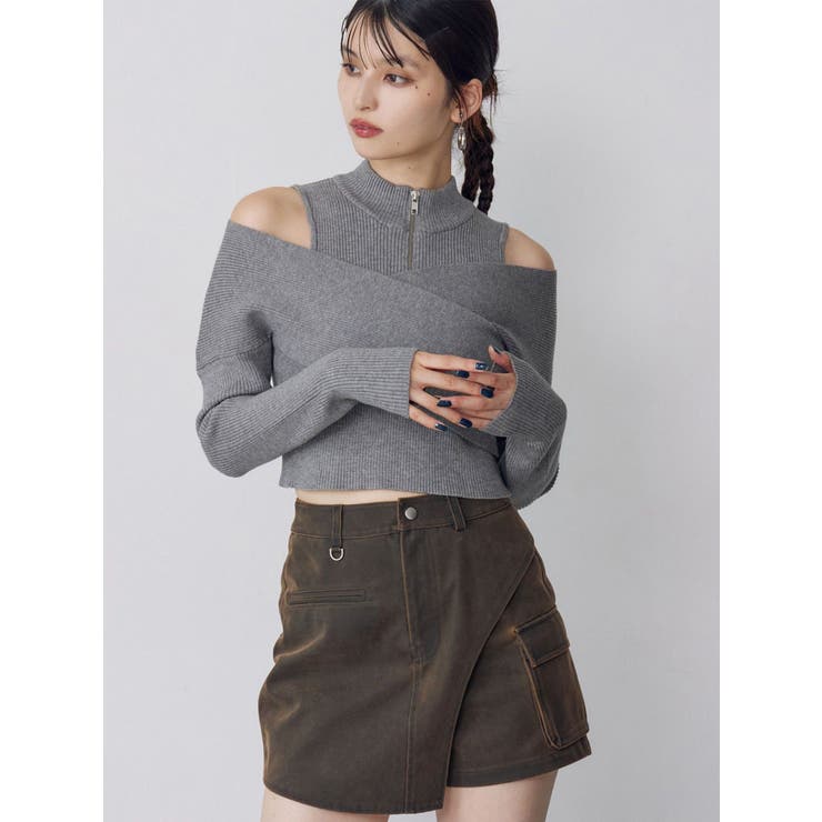 グレー | カシュクールハーフジップトップス | MURUA