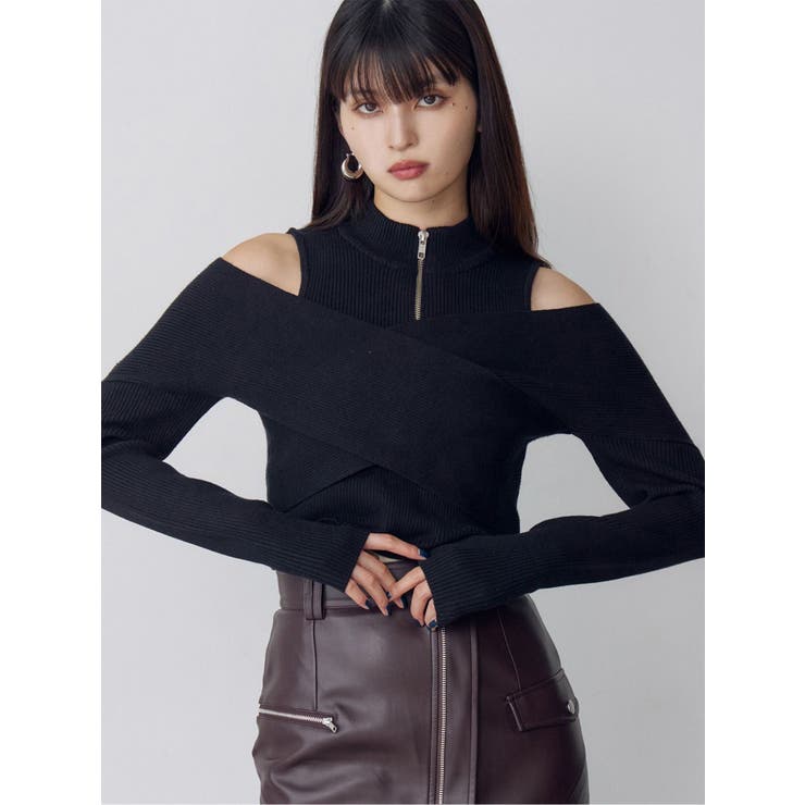 ブラック | カシュクールハーフジップトップス | MURUA