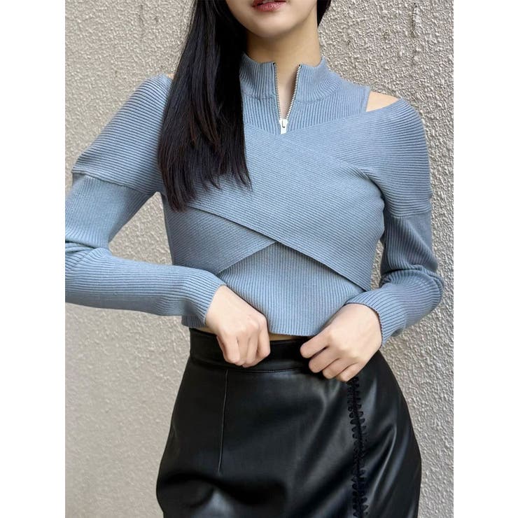 ブルー | カシュクールハーフジップトップス | MURUA