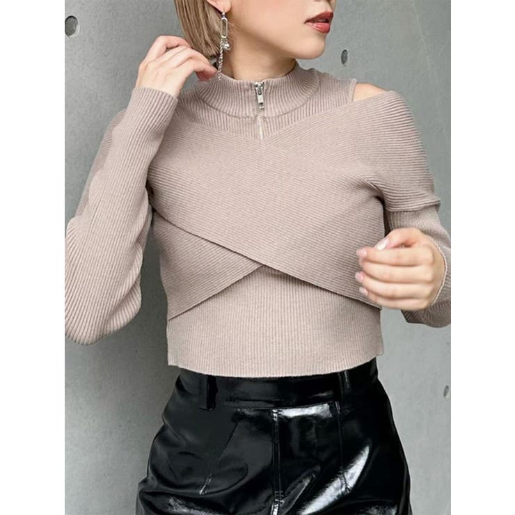 ベージュ | カシュクールハーフジップトップス | MURUA