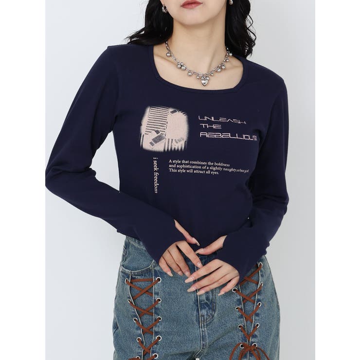 ネイビー | クロップドメッセージトップス | MURUA