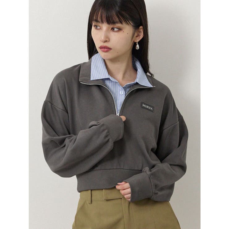 グレー | シャツレイヤードハーフジップスウェット | MURUA