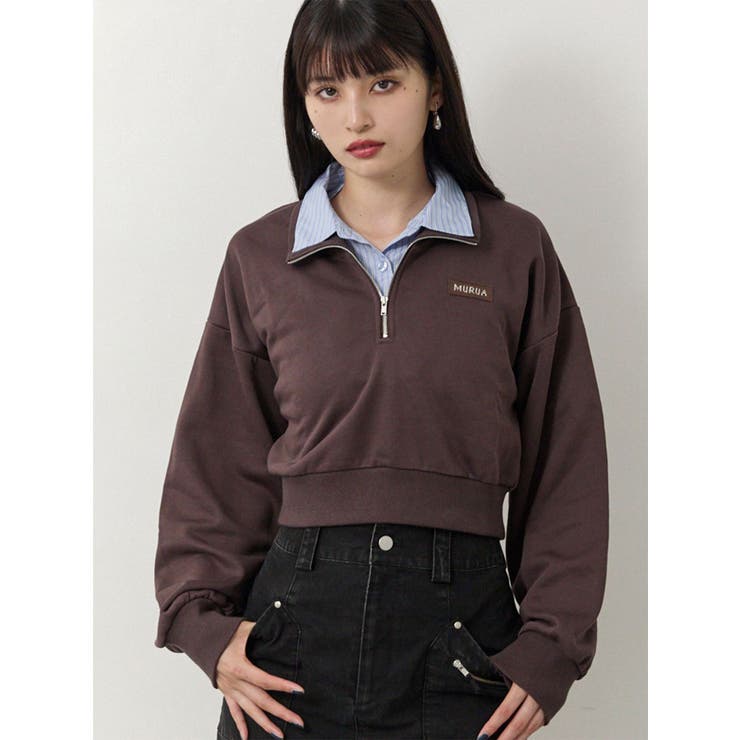 ブラウン | シャツレイヤードハーフジップスウェット | MURUA