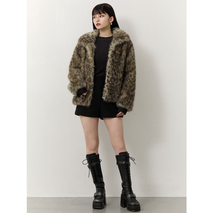 ヌメロヴェントゥーノレオパード柄フェイクファーボンバージャケット