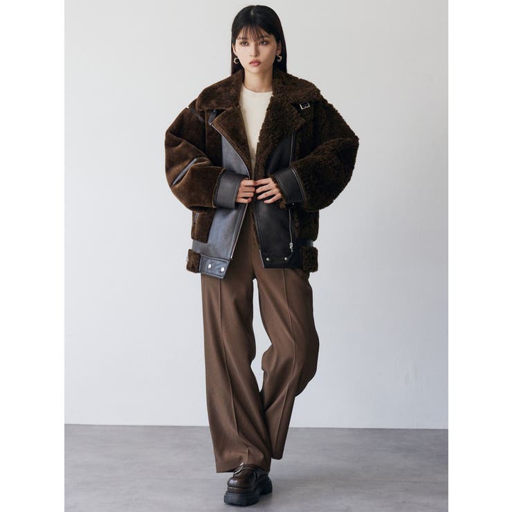 【MURUA】MIXフェイクファーブルゾン ミックスファーフェイクムートン[品番：MKSW0067097]｜MURUA