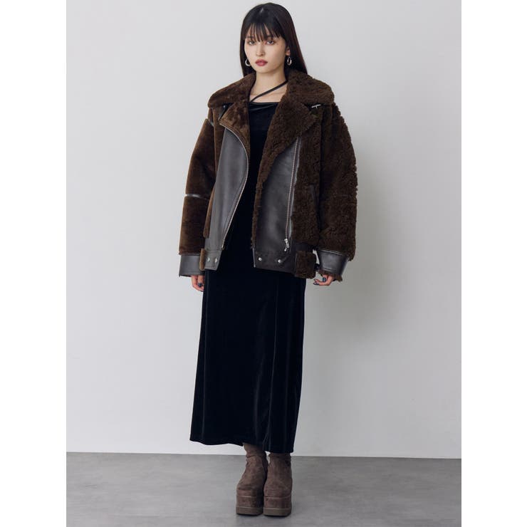 フェイクファー ムートン ポンチョ カーキブラウン 3color 】 フェイクファードッキングスウェードムートン