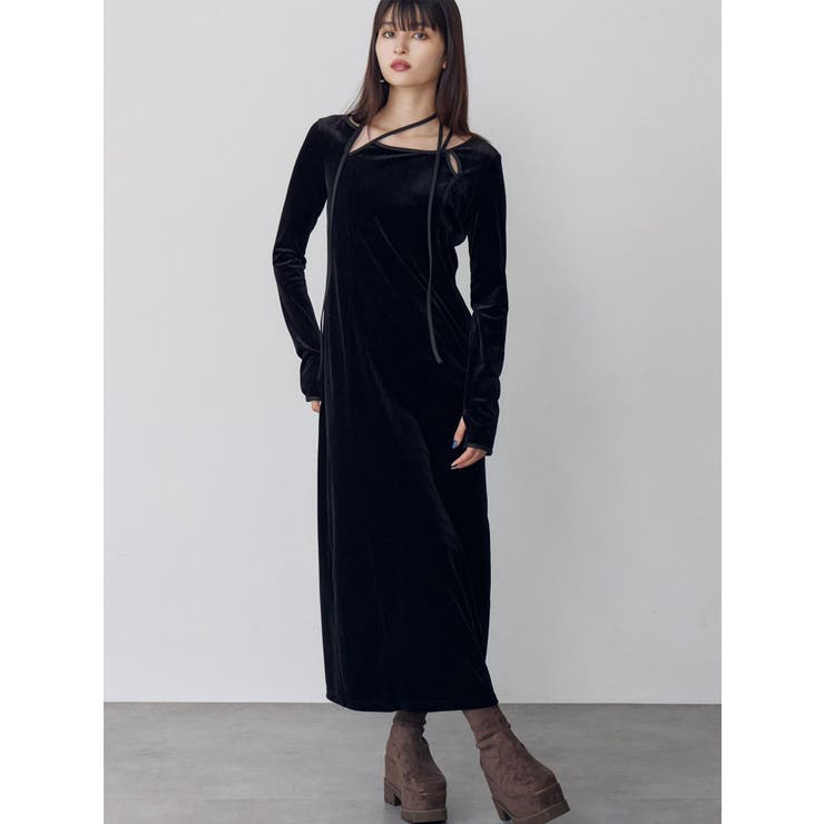 ブラック | ストリングベロアワンピース | MURUA