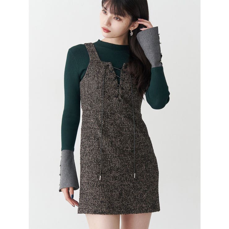 フロントレースアップミニワンピース[品番：MKSW0067730]｜MURUA