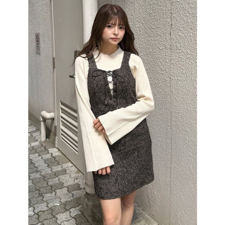 フロントレースアップミニワンピース[品番：MKSW0067730]｜MURUA
