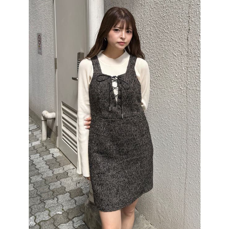 フロントレースアップミニワンピース[品番：MKSW0067730]｜MURUA