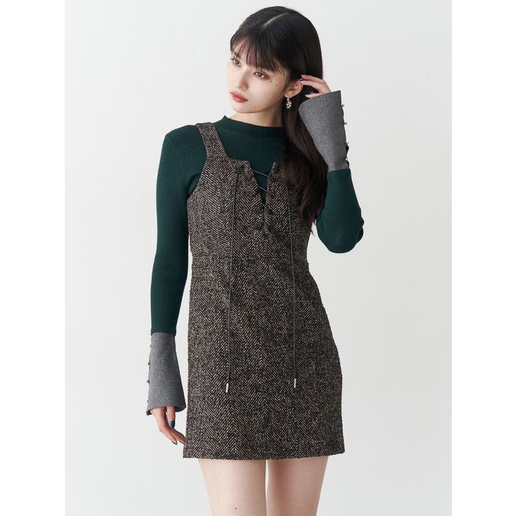フロントレースアップミニワンピース[品番：MKSW0067730]｜MURUA